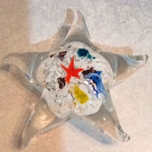 Glass Starfish Paperweight with Colorful Accents